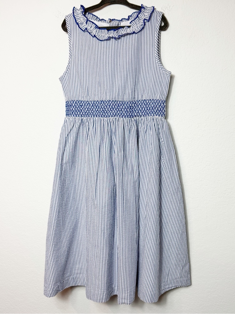 Janie and Jack Blue White Stripe Smocked Dress Girls Size 7 NWT